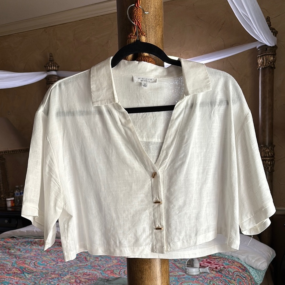 White Button-Up Crop Top